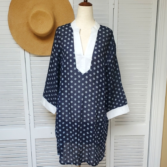 Shiraleah Navy and White Nautical Swim Coverup Tunic Size XL - Picture 1 of 5